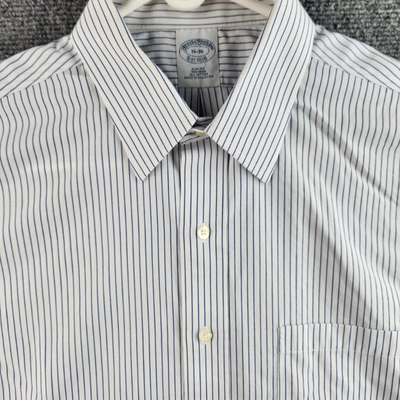 Brooks Brothers Non-Iron Blue 16 36 Cotton Point Slim Striped Shirt Button Up - Picture 2 of 16